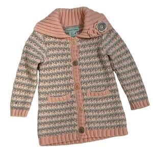 Chelsea's Corner Thick Knit Sweater/Cardigan Pink & Gray‎ Floral Accent Size 2T